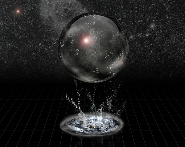 Crystal Sphère et éclaboussure devant les étoiles — Photo