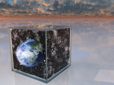 gerçeküstü sahnede kutusunun içinde uzay ve gezegen eart