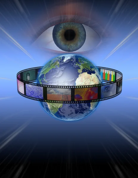 Eye watches earth film — Stock Photo, Image