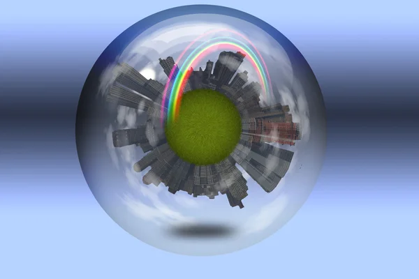 Sphere enclosed green city planet Stock Picture