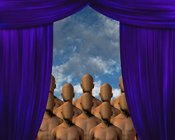 Massas sem rosto atrás da cortina — Fotografia de Stock