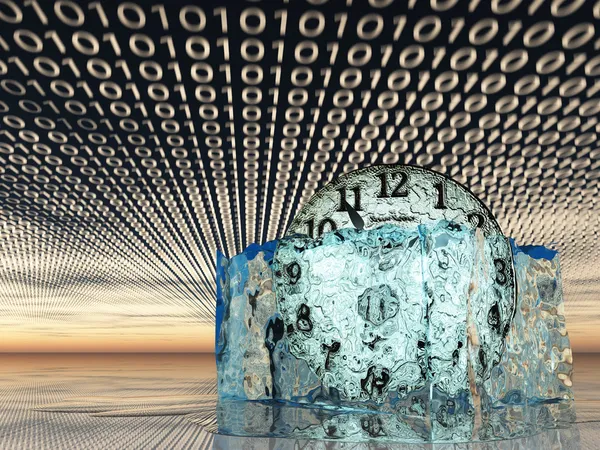 Time in melting ice with binary code — Stock Photo, Image