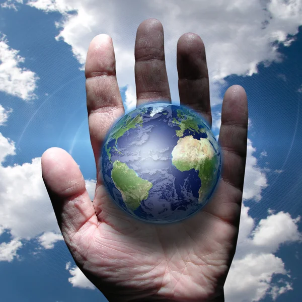 World and human hand — Stock Photo, Image