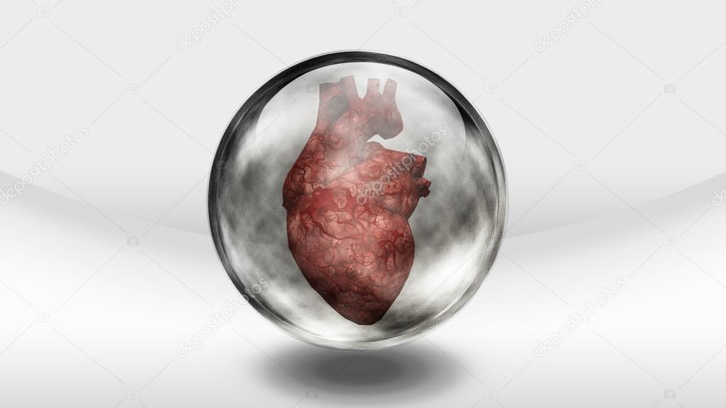 Human heart earth in glass sphere