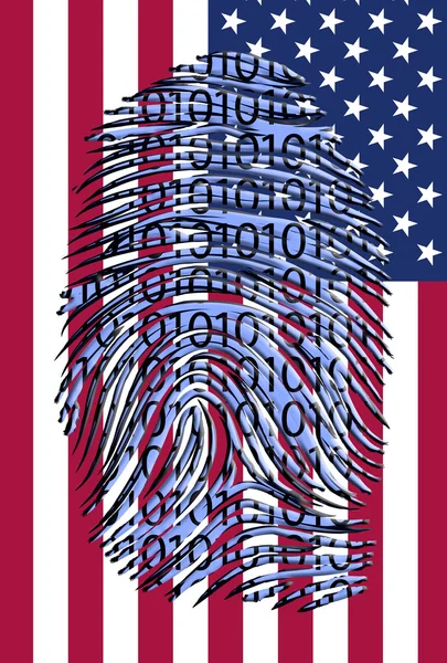 Impressão digital binária sobre a bandeira dos EUA — Fotografia de Stock