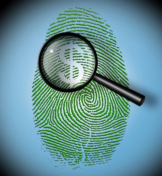 Dollar Symbol in fingerprint under inspection — Stock Photo, Image