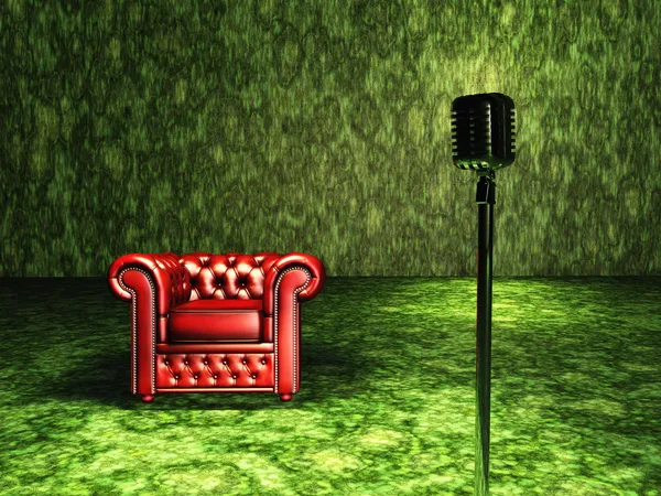 Sedia rossa con microfono — Foto Stock