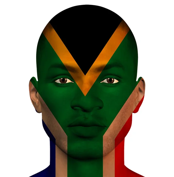 Drapeau sud-africain superposé sur visage mans — Photo