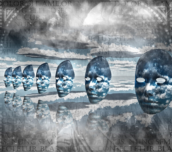 Лица пустые в абстрактной композиции
