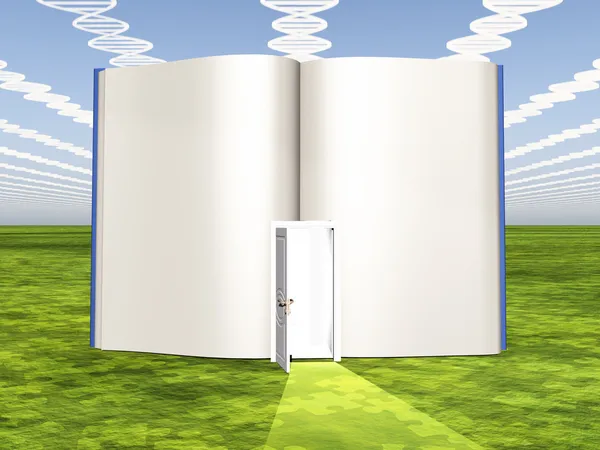Dna Wolken mit offenem Buch des Lebens — Stockfoto