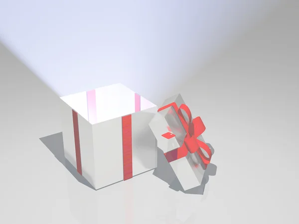 Light radiates from open gift box — Stock Photo, Image