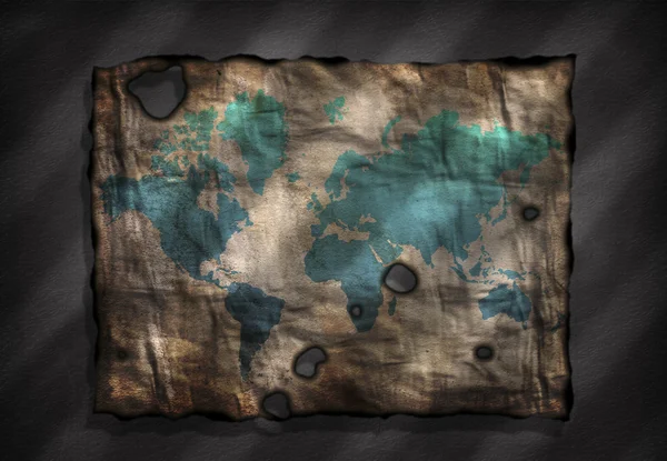 Mapa del mundo en papel viejo angustiado — Foto de Stock