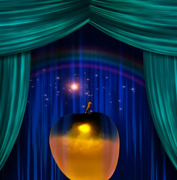 Golden Apple before Curtains — Stock Photo, Image