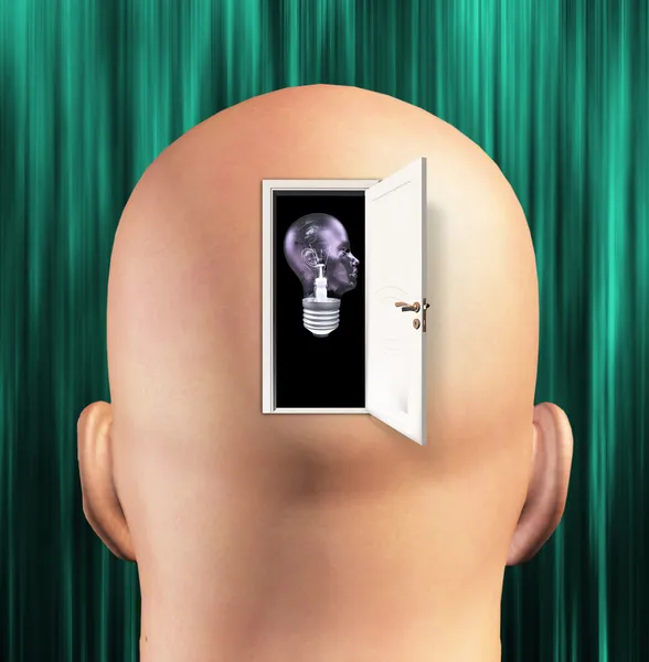 Mans mind opened to human light bulb — Stock Photo, Image