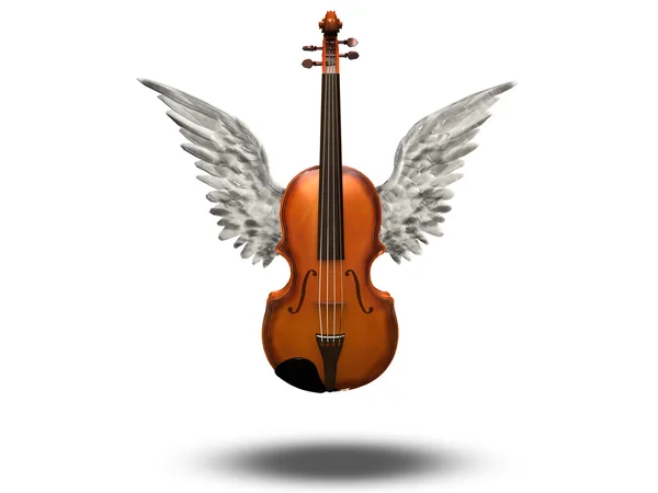 화이트에 날개와 바이올린 — 스톡 사진