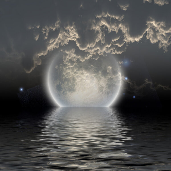 Moon over water background