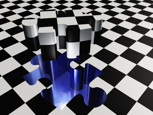 Missing puzzle piece on checkered surface — Stock Photo, Image