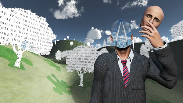 Man removes face showing layers of sky underneatrh — Stock Photo, Image