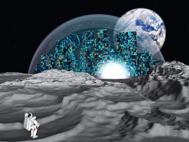 Lunar city Earthrise clipart