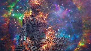 Alevli meditasyon. Lotus pozu veren adam.