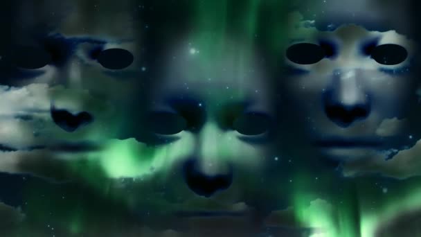 Animation Surreal Faces Float Clouds — Stock Video