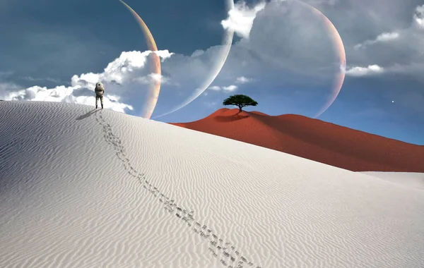 Astronauta en el desierto blanco surrealista —  Fotos de Stock