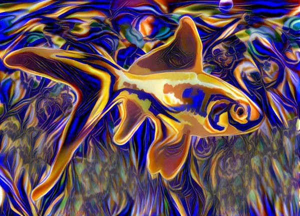 Absztrakt festmény. Színes hallucinogén halak — Stock Fotó
