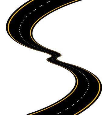 Virajlı yol. Beyazda izole edilmiş. 3B görüntüleme.