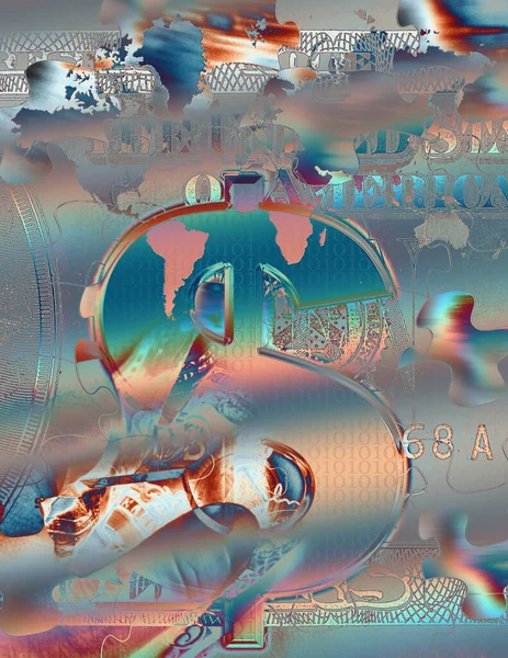 Dollar Puzzle Art Código Binário Mapa Mundo Renderização — Fotografia de Stock