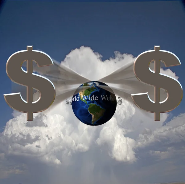 Dollarzeichen Und Erde Erzeugen Sos Signal World Wide Web Rendering — Stockfoto