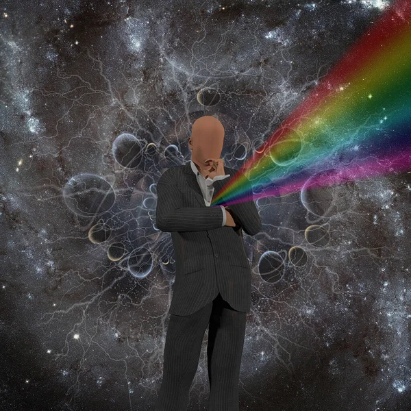 Faceless Businessman Thinking Deep Space Rendering — Stock Photo, Image