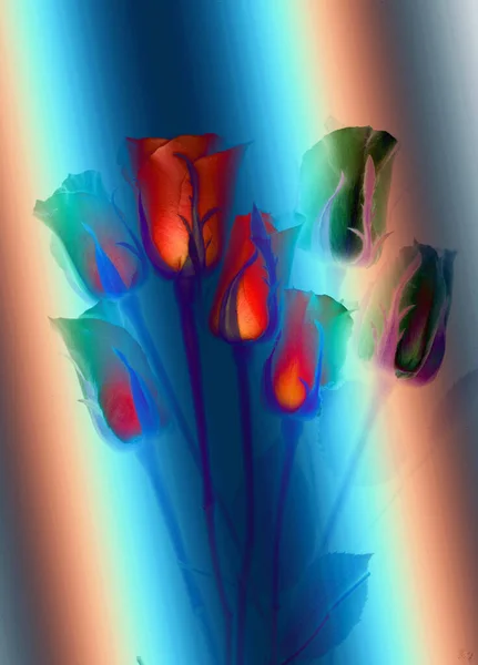 Rozenknoppen Abstract Kleurrijk Schilderij — Stockfoto