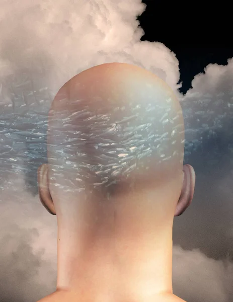 人头和鱼 3D渲染 — 图库照片