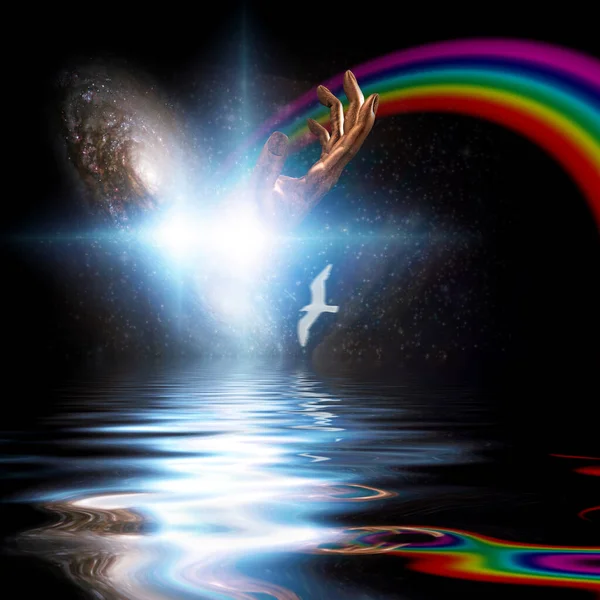 Sfondo Spirituale Scientifico Galassia Arcobaleno Rendering — Foto Stock