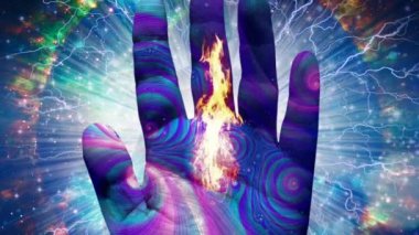 Yaratıcı 'nın elinde sonsuz ateş. 3B görüntüleme