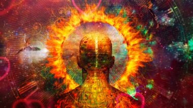 Yanan aura. Alevli haleli bir adam