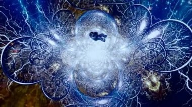 Sonsuz uzayda astronot. Parlak galaksi ve zaman spiralleri