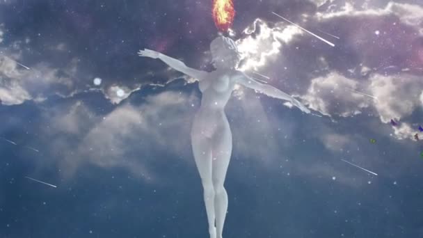Czysta Łaska Surrealizm Statua Kobiet Białego Kamienia Fioletowym Niebie — Wideo stockowe