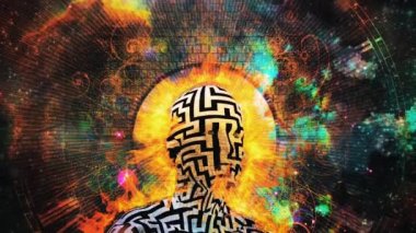 Alevli meditasyon. Lotus pozu veren adam. Canlandırma