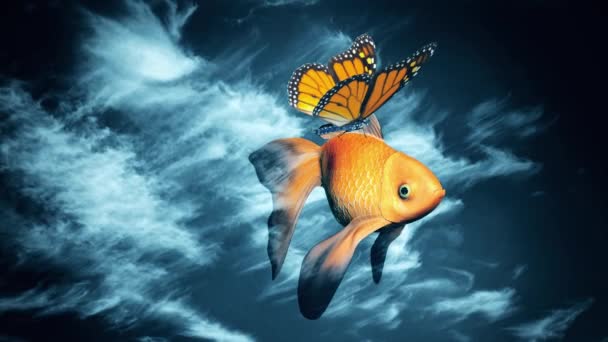 Gerçeküstü Hayal Gücü Gökyüzündeki Balıklar — Stok video