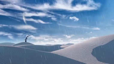 Beyaz çöl. Gökyüzünde uçan kuş sürüsü