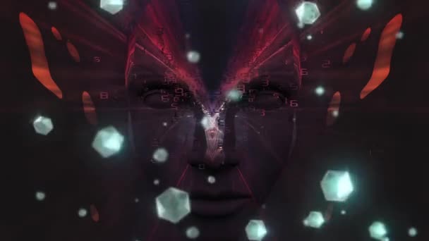 神秘的なデジタル顔 アニメーションビデオ — ストック動画