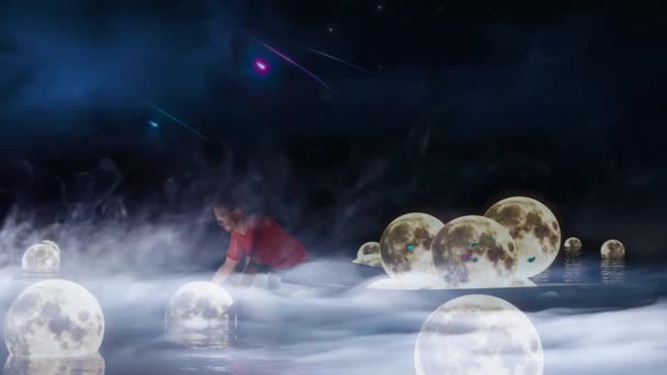 Ловец Луны Человек Лодке Анимация — стоковое видео