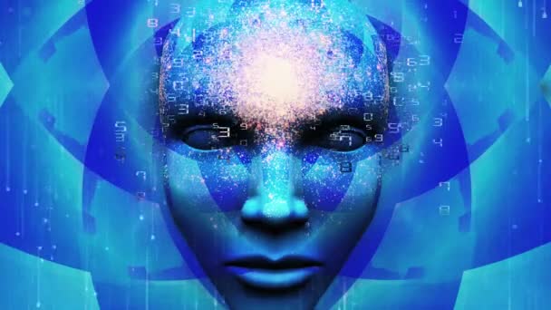 Menschliches Gesicht Mit Zahl Künftige Technologie Für Künstliche Intelligenz — Stockvideo