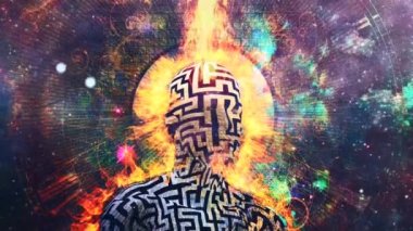 Alevli meditasyon. Lotus pozu veren adam. Canlandırma