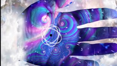 Atom modeli insan elinde. Animasyon. Yüksek kaliteli FullHD görüntüler