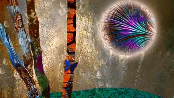 Arte Moderna Natureza Abstrata Borboleta Uma Árvore Planeta Surreal Imagens — Vídeo de Stock