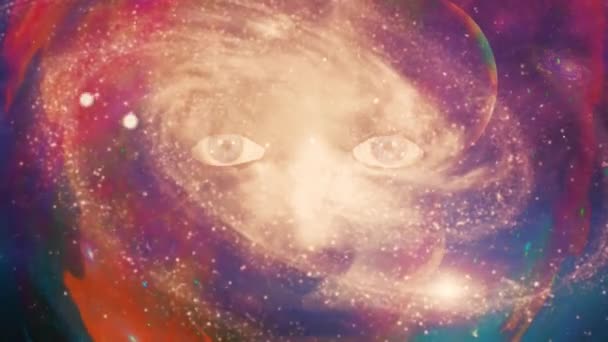 Visage Femme Dans Espace Vivant Galaxie Filante — Video