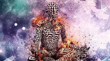 Alevli meditasyon. Lotus pozu veren adam.