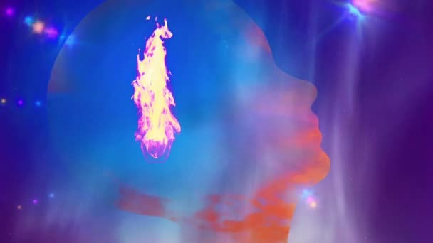 Head Silhouette Fire Sky Animated Video — Vídeos de Stock
